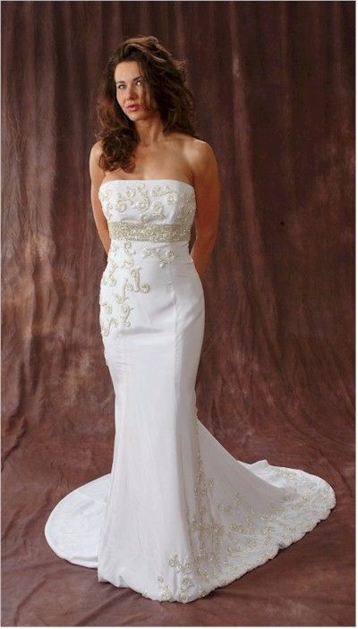 Style 2402 strapless empire waist beaded pageant evening dresses Darius Cordell Size 8 Wedding White Mermaid Dress on Queenly