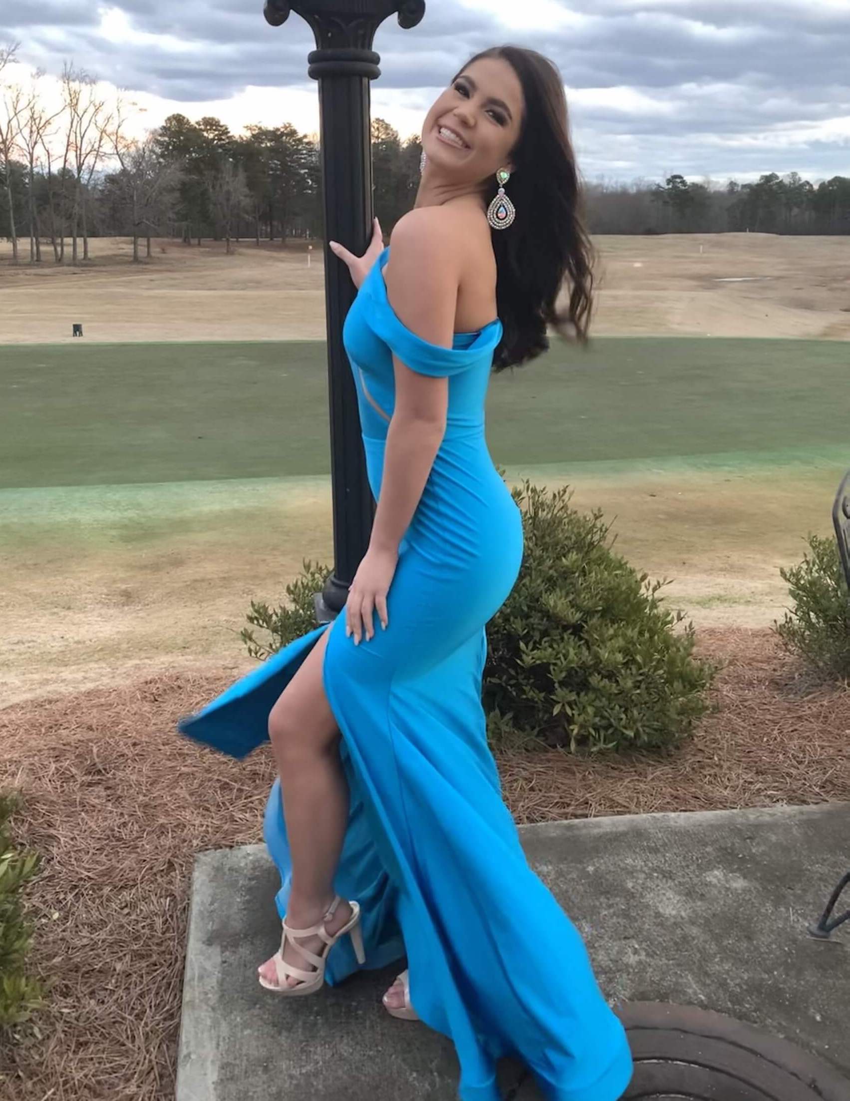 Jessica Angel Size 2 Prom Off The Shoulder Blue Side Slit Dress on Queenly