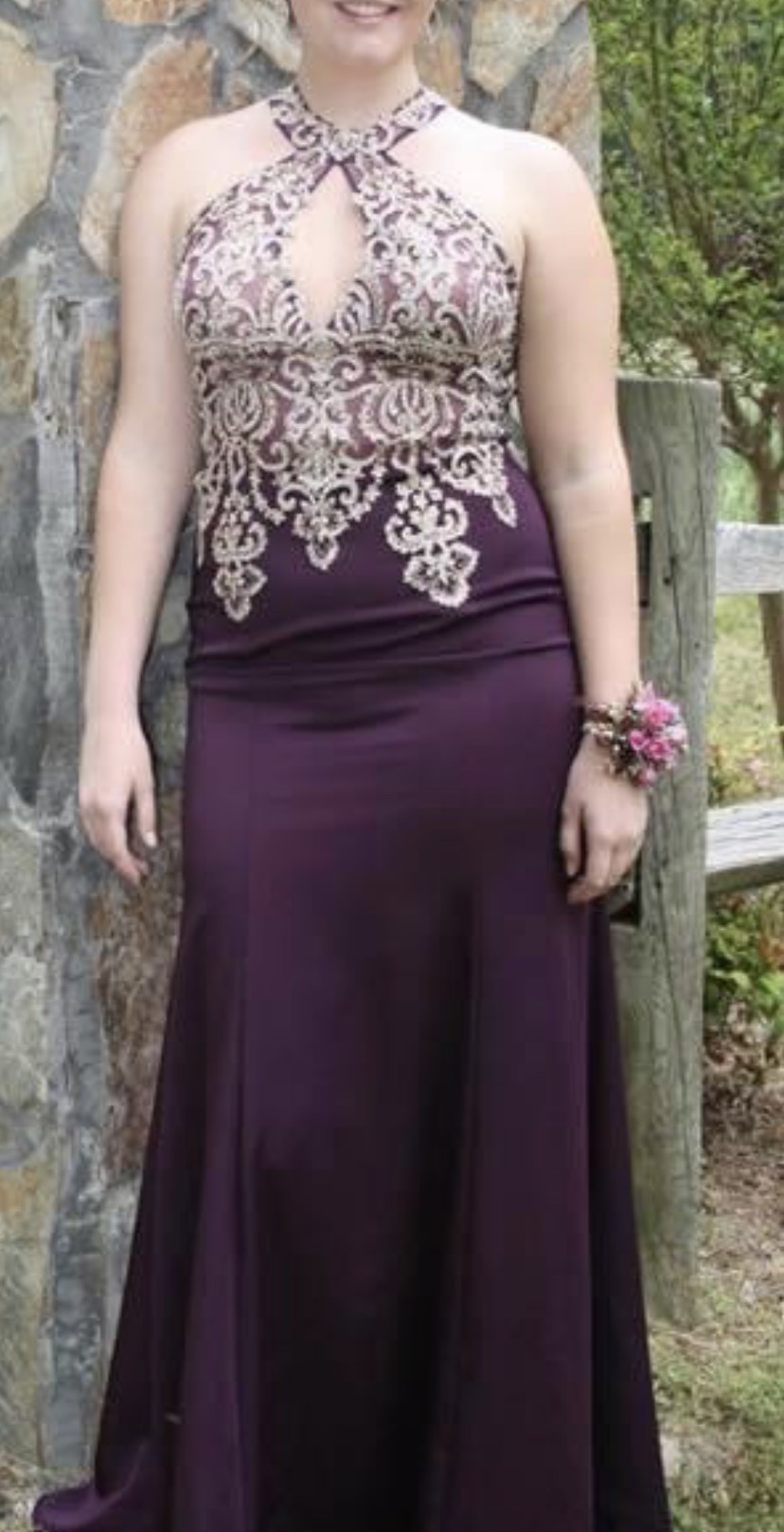 Size 12 Sheer Purple Ball Gown on Queenly