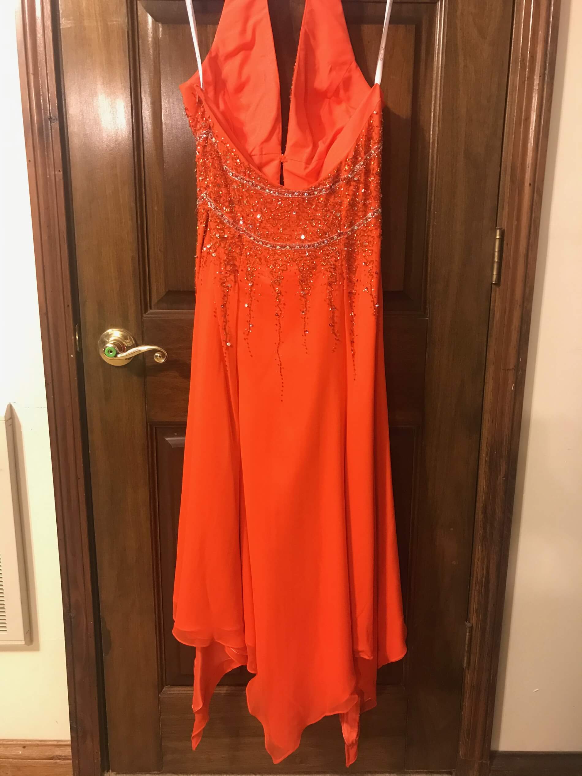 Xcite Size 10 Wedding Guest Halter Orange Cocktail Dress on Queenly