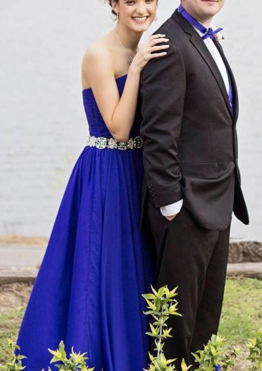 Tony Bowls Size 4 Prom Strapless Royal Blue A-line Dress on Queenly