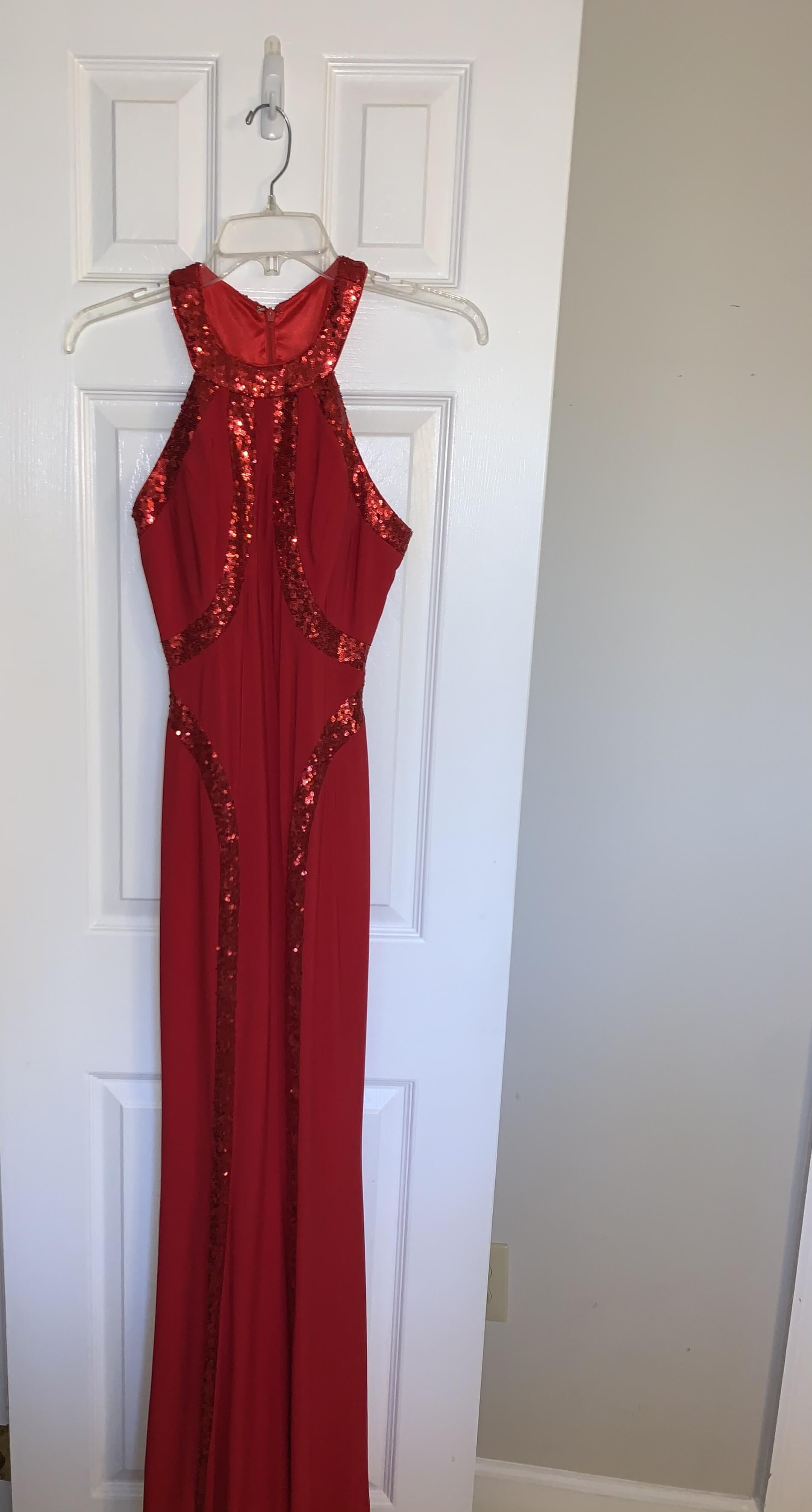 Faviana Size 0 Prom Halter Red A-line Dress on Queenly