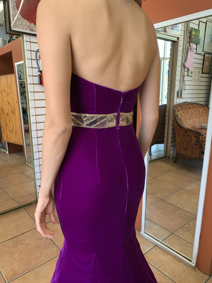 Sherri Hill Size 00 Prom Strapless Velvet Purple Mermaid Dress on Queenly