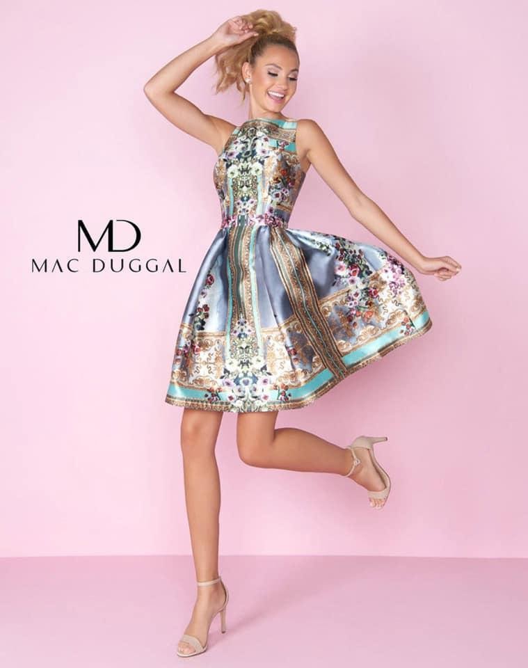Style 66291C Mac Duggal Size 10 Homecoming Floral Multicolor Cocktail Dress on Queenly