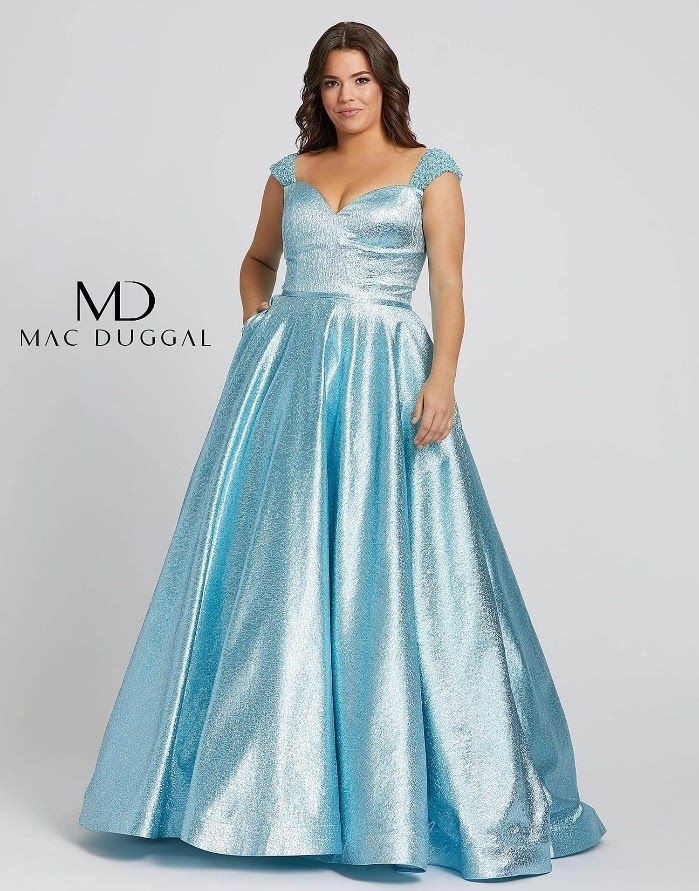 Style 67236F Mac Duggal Plus Size 28 Cap Sleeve Light Blue A-line Dress on Queenly