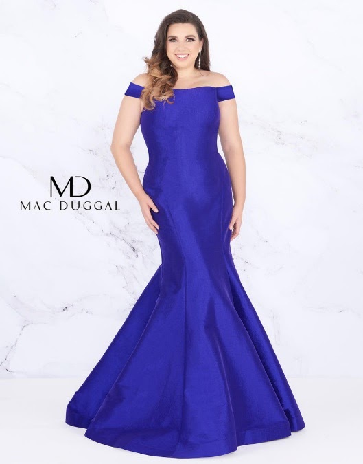 Style 66803F Mac Duggal Plus Size 18 Prom Off The Shoulder Satin Purple Mermaid Dress on Queenly