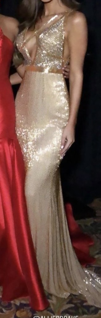 Size 2 Pageant Plunge Gold Floor Length Maxi on Queenly