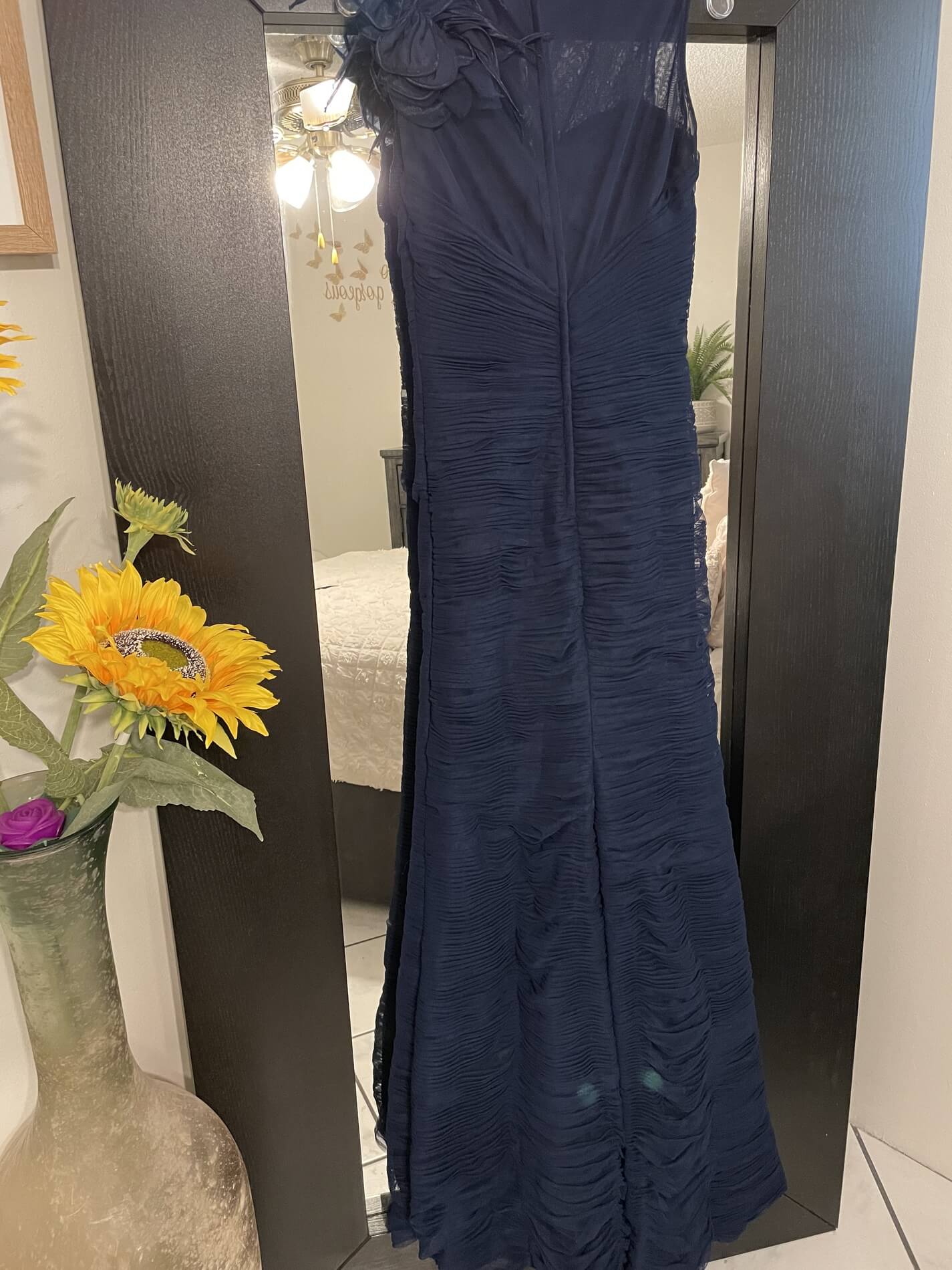 Jovani Size 4 Prom Sheer Navy Blue A-line Dress on Queenly