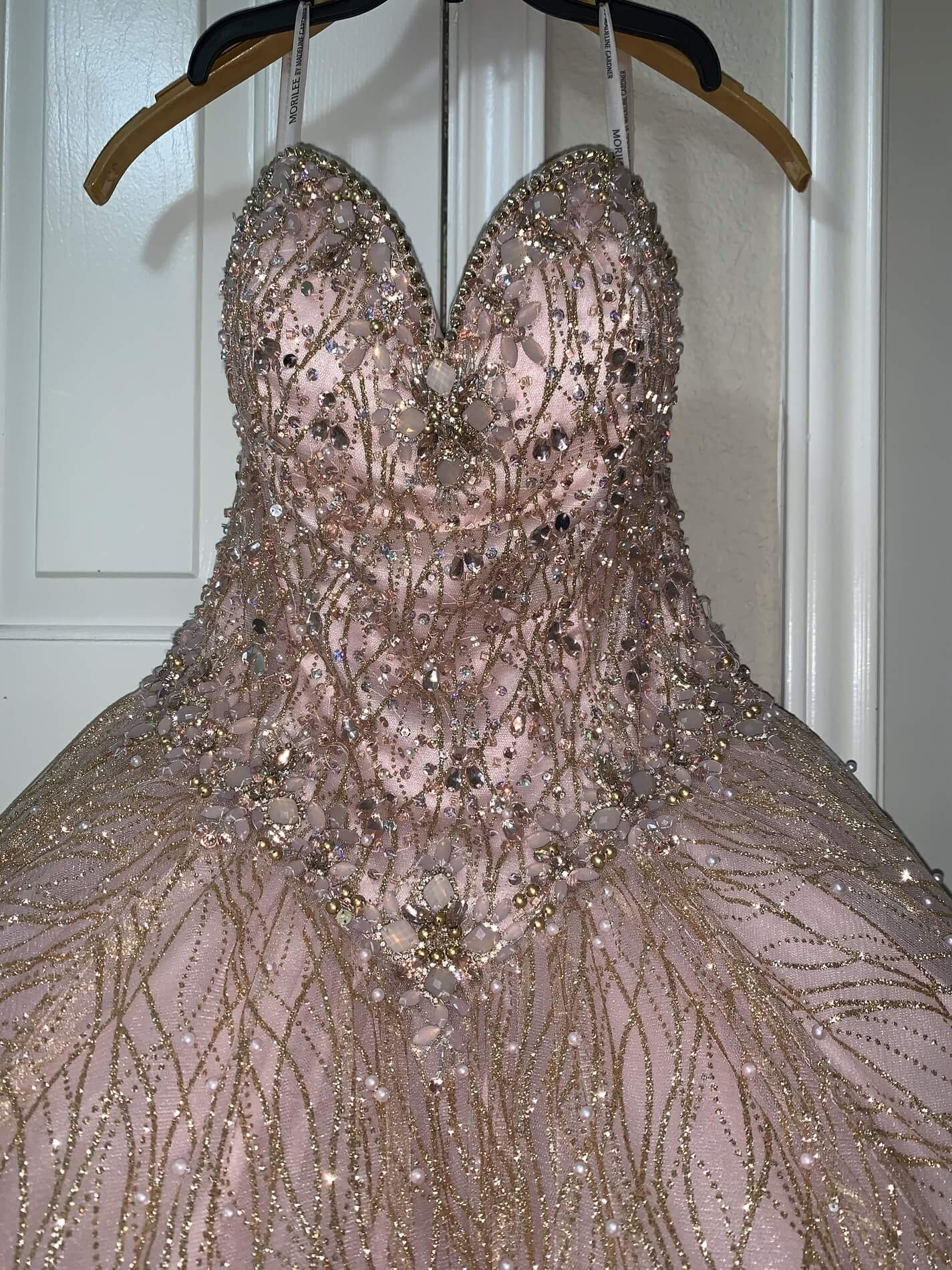 Size 6 Strapless Sequined Light Pink Ball Gown on Queenly