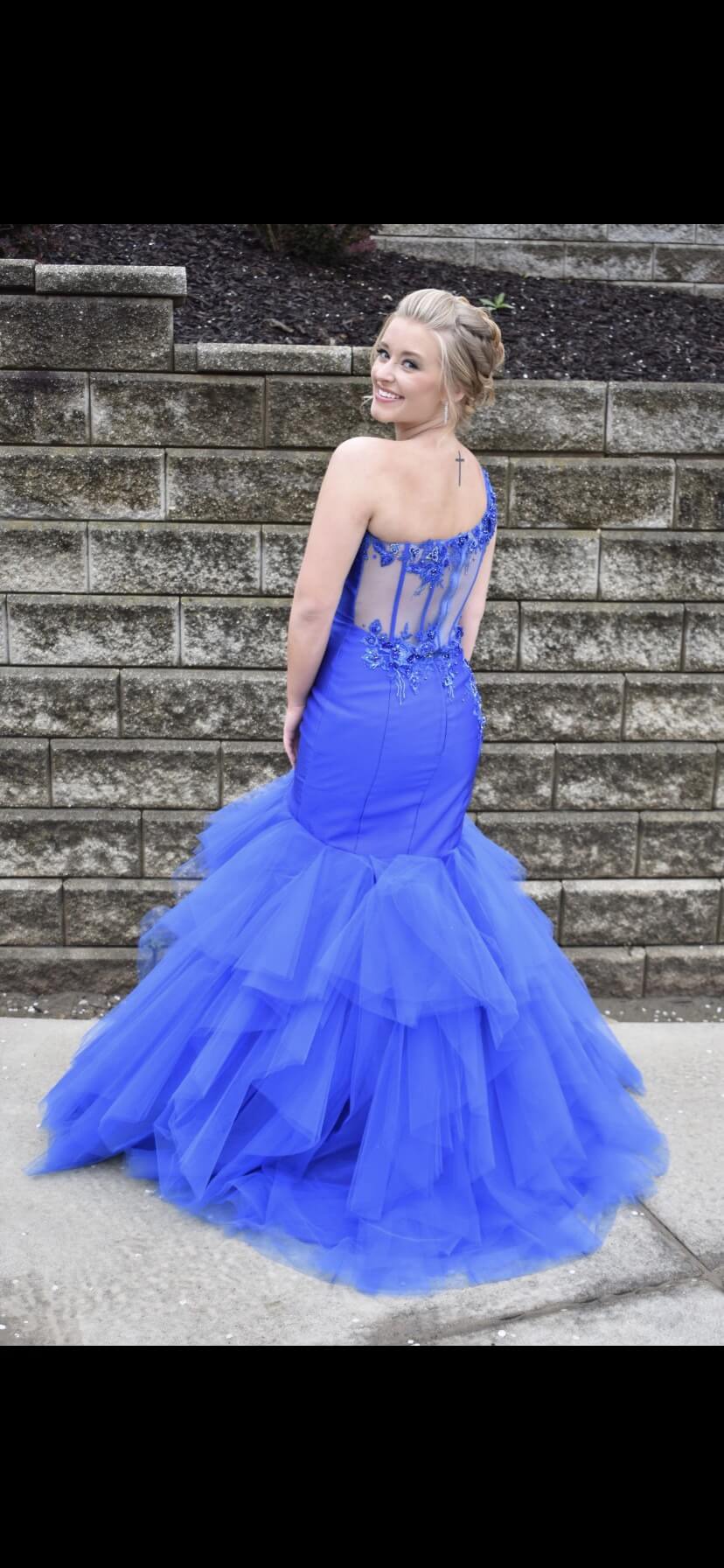 Size 4 Prom One Shoulder Royal Blue Mermaid Dress on Queenly