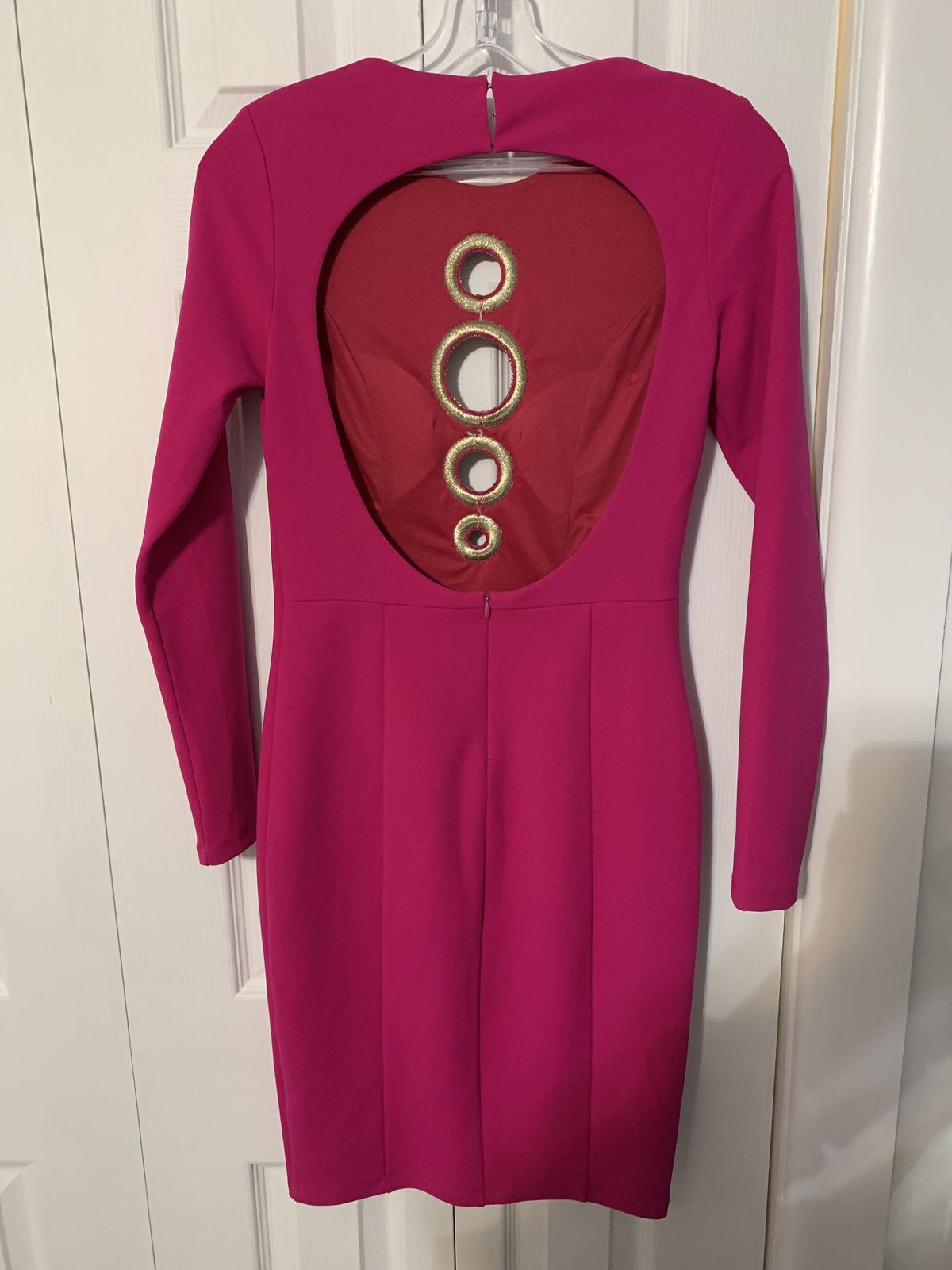 Forever Unique Size 2 Wedding Guest Long Sleeve Hot Pink Cocktail Dress on Queenly