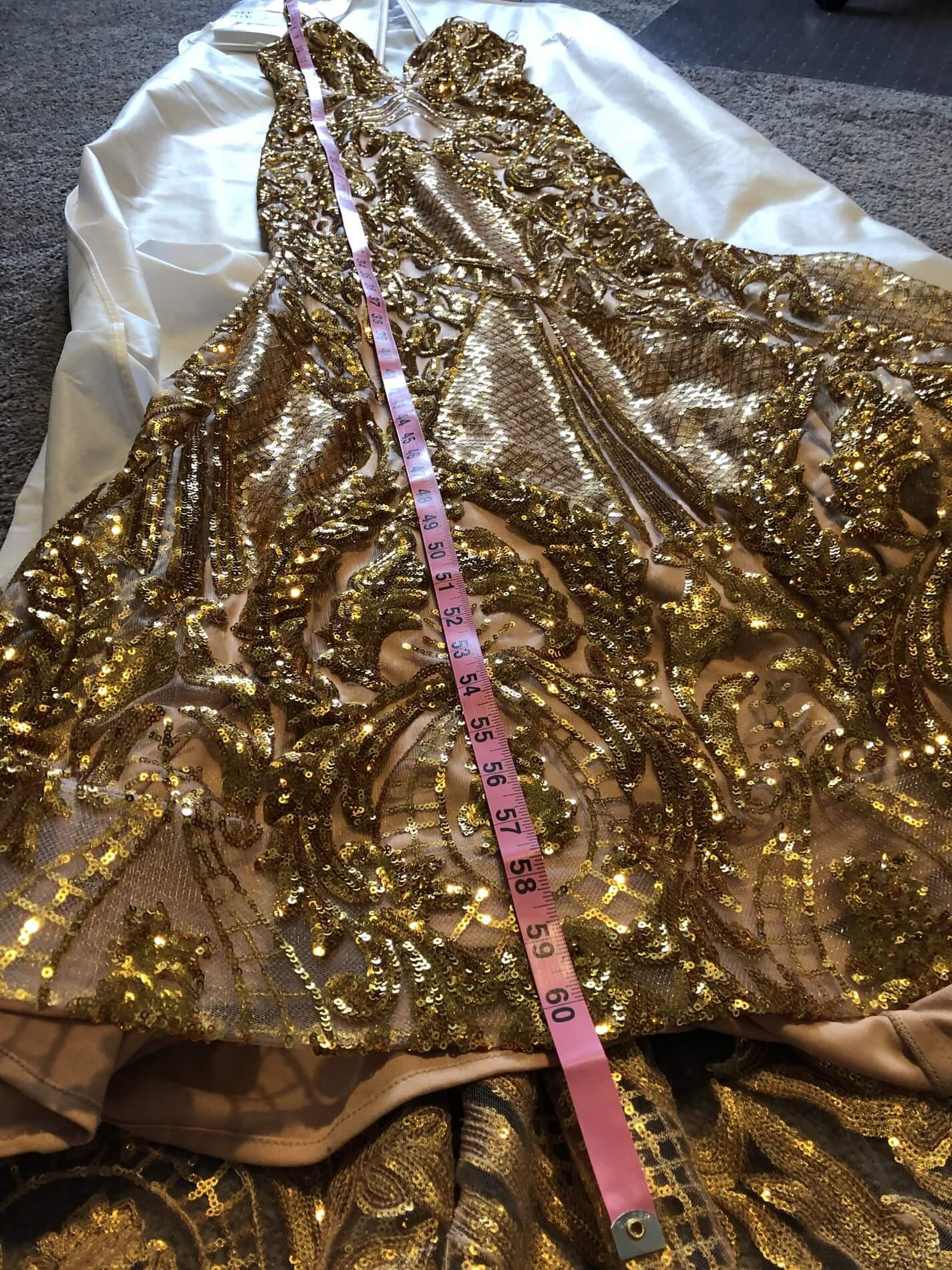 Fernando Wong Size 2 Pageant Plunge Gold Dress With Train on Queenly