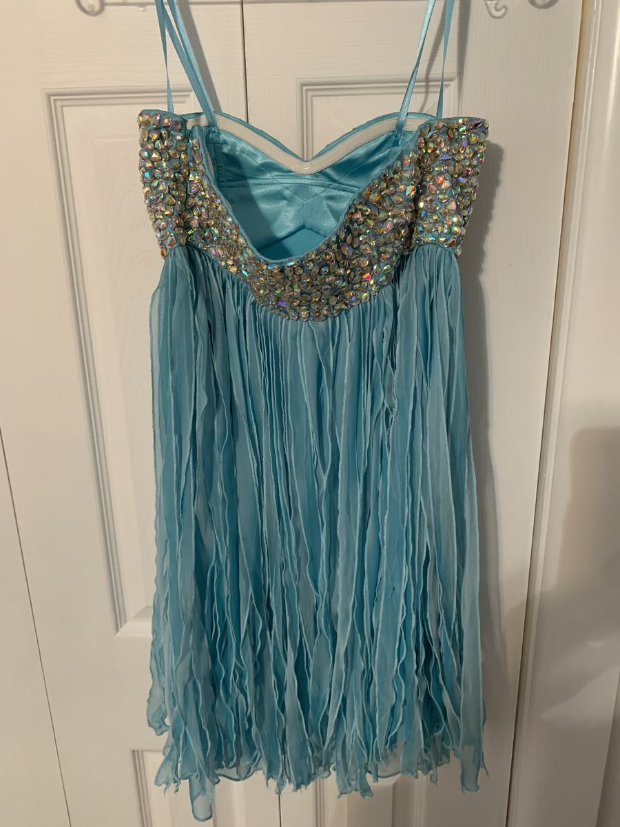 La Femme Size 2 Prom Strapless Sequined Light Blue Cocktail Dress on Queenly