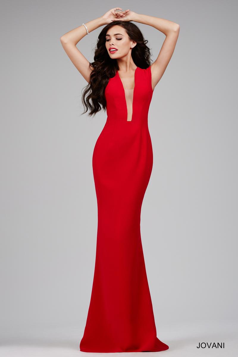 Style 26312 Jovani Size 4 Prom Plunge Red Mermaid Dress on Queenly