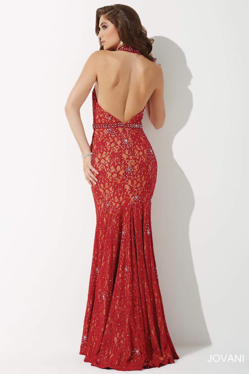 Style 26927 Jovani Size 6 Prom High Neck Lace Red Mermaid Dress on Queenly