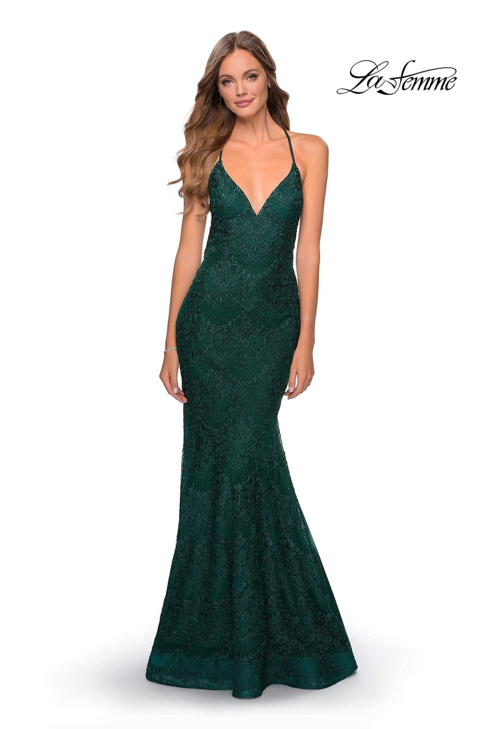 Style 28643 La Femme Size 6 Green Mermaid Dress on Queenly
