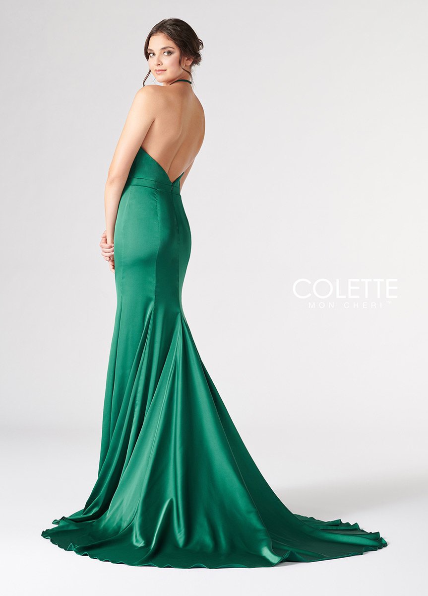 Style CL19824 Colette Size 00 Prom Halter Blue Side Slit Dress on Queenly