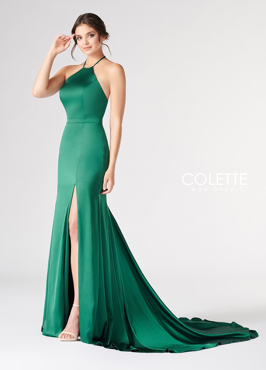 Style CL19824 Colette Size 00 Prom Halter Blue Side Slit Dress on Queenly