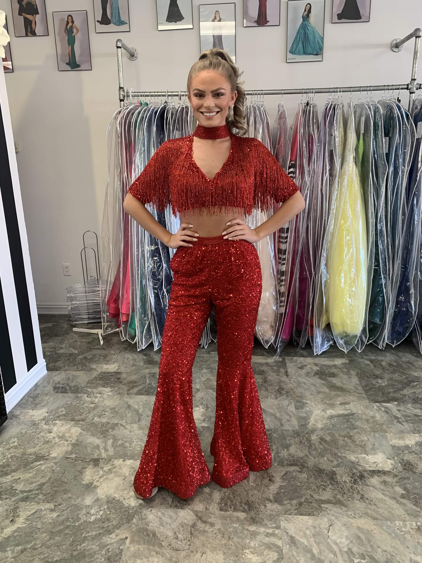 Ashley Lauren Red Size 4 Two Piece Custom Fun Fashion Jumpsuit Dress on Queenly