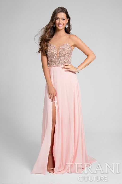 Style 1712P2512 Terani Couture Pink Size 10 Tulle Tall Height Bridesmaid Side slit Dress on Queenly