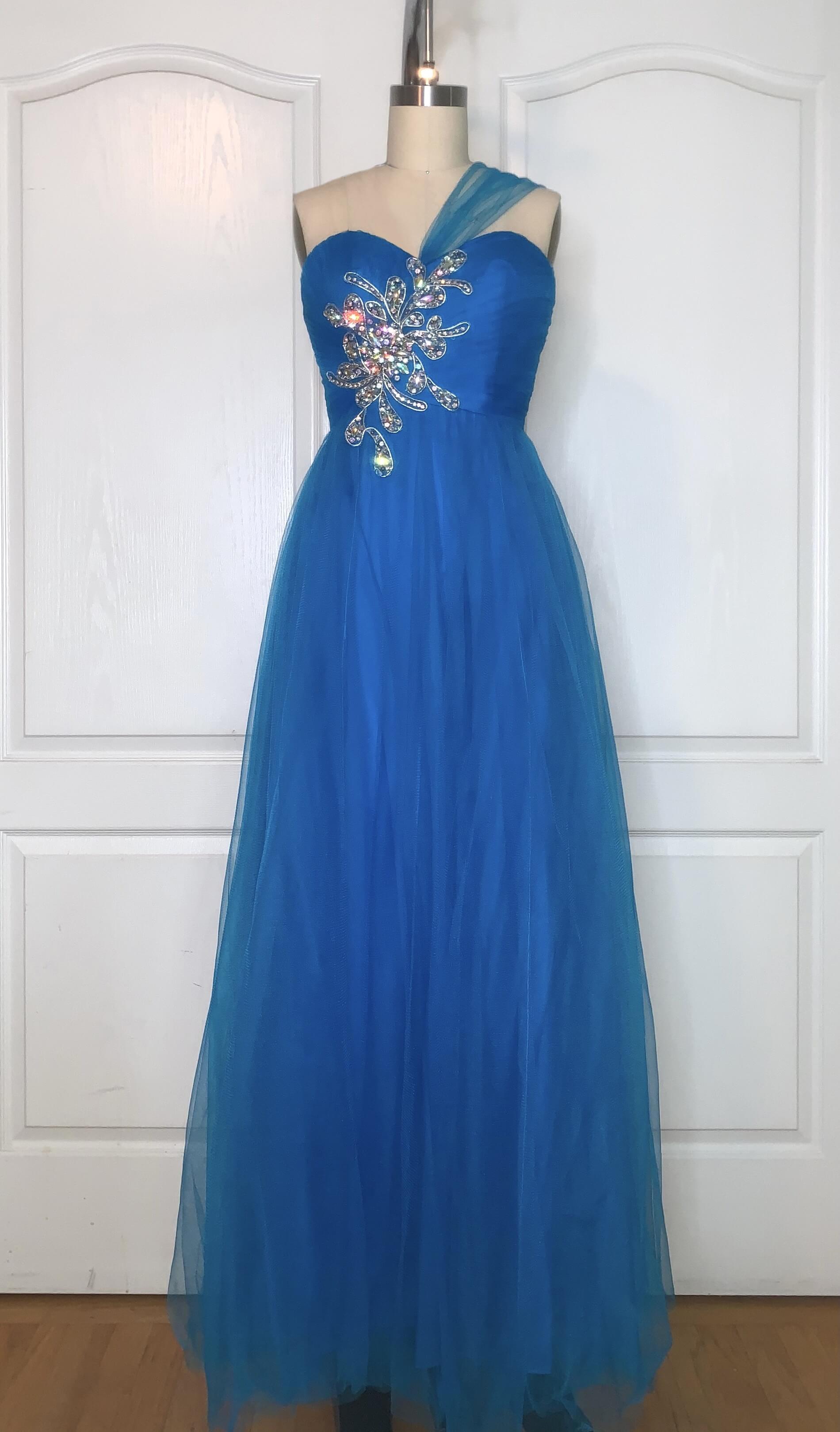 Blush Prom Size 00 Strapless Blue A-line Dress on Queenly