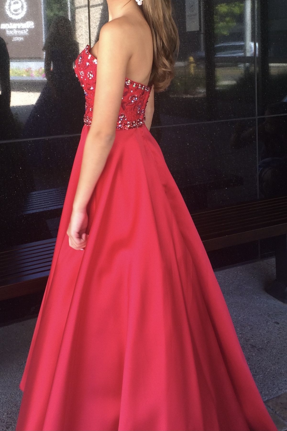 Size 00 Prom Strapless Satin Red A-line Dress on Queenly
