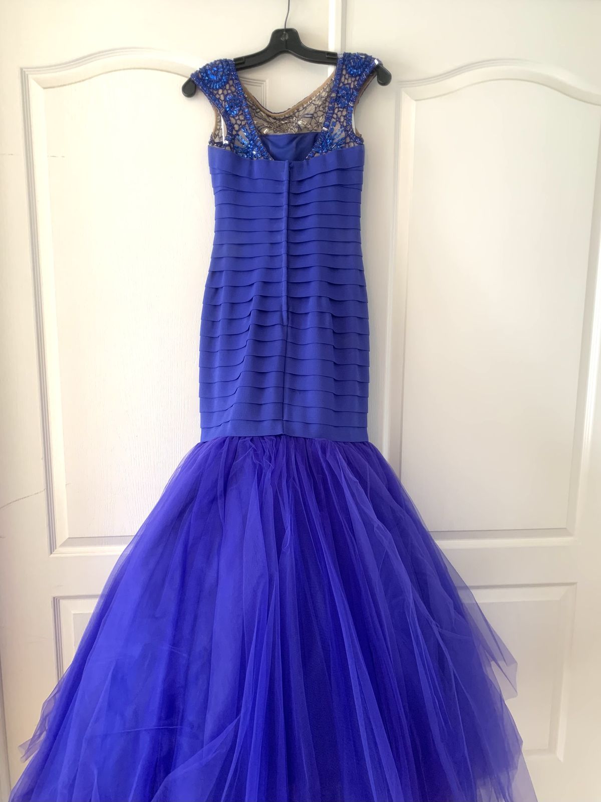 Sherri Hill Size 00 Prom Cap Sleeve Sequined Blue Mermaid Dress on Queenly