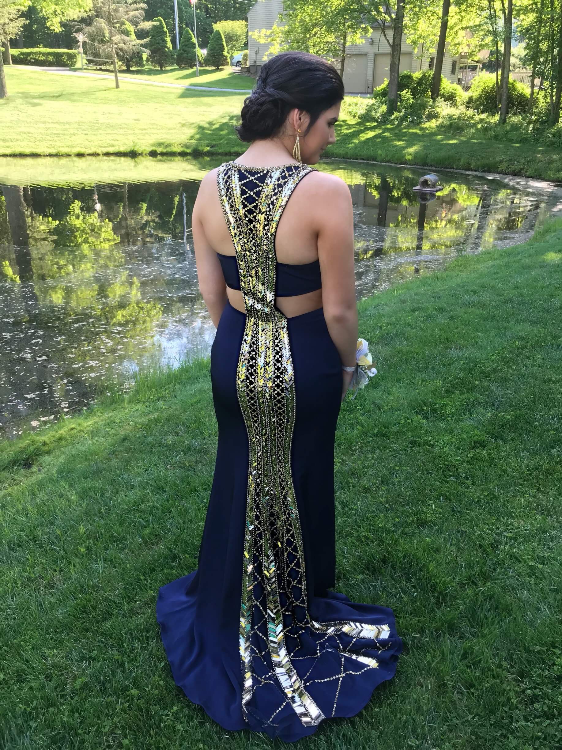 Size 6 Prom Gold Dress With Train on Queenly