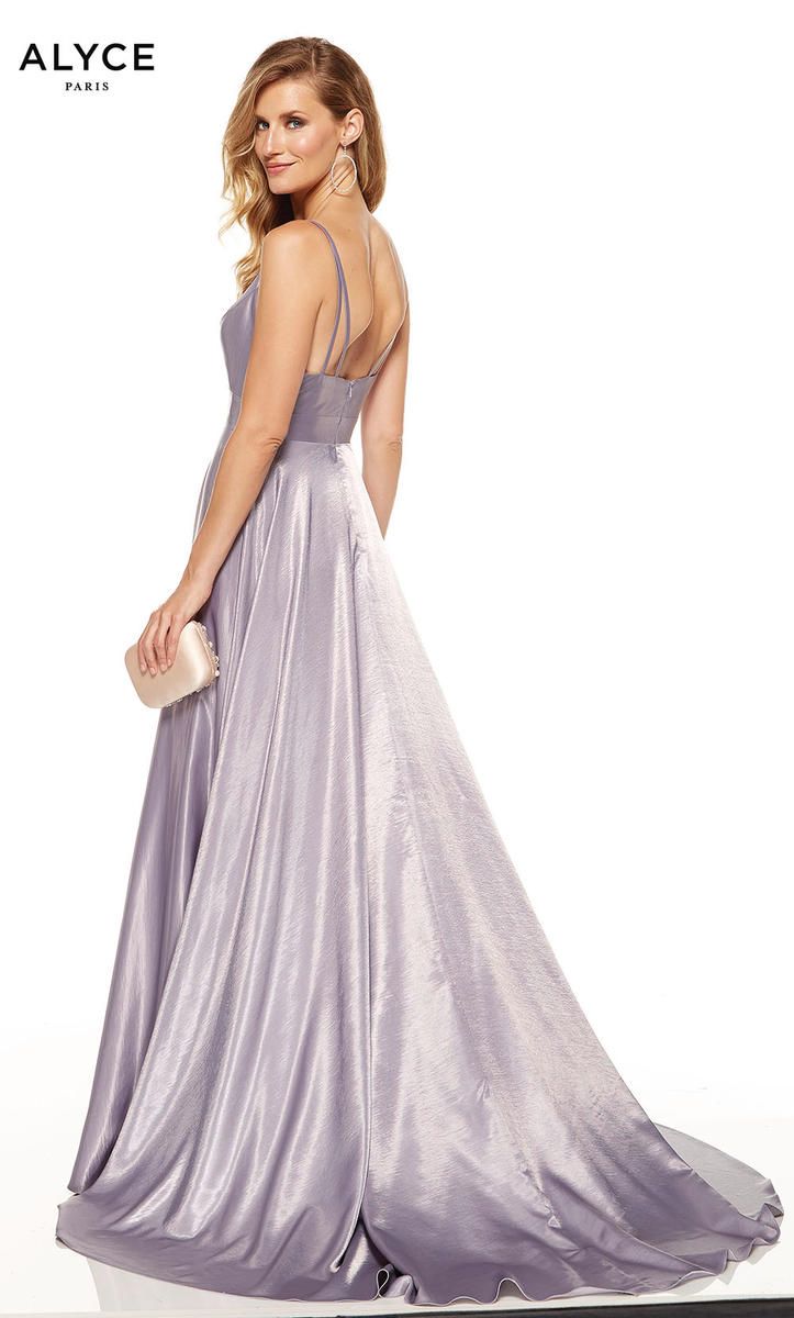 Style 60624 Alyce Paris Size 2 Prom Satin Purple Side Slit Dress on Queenly