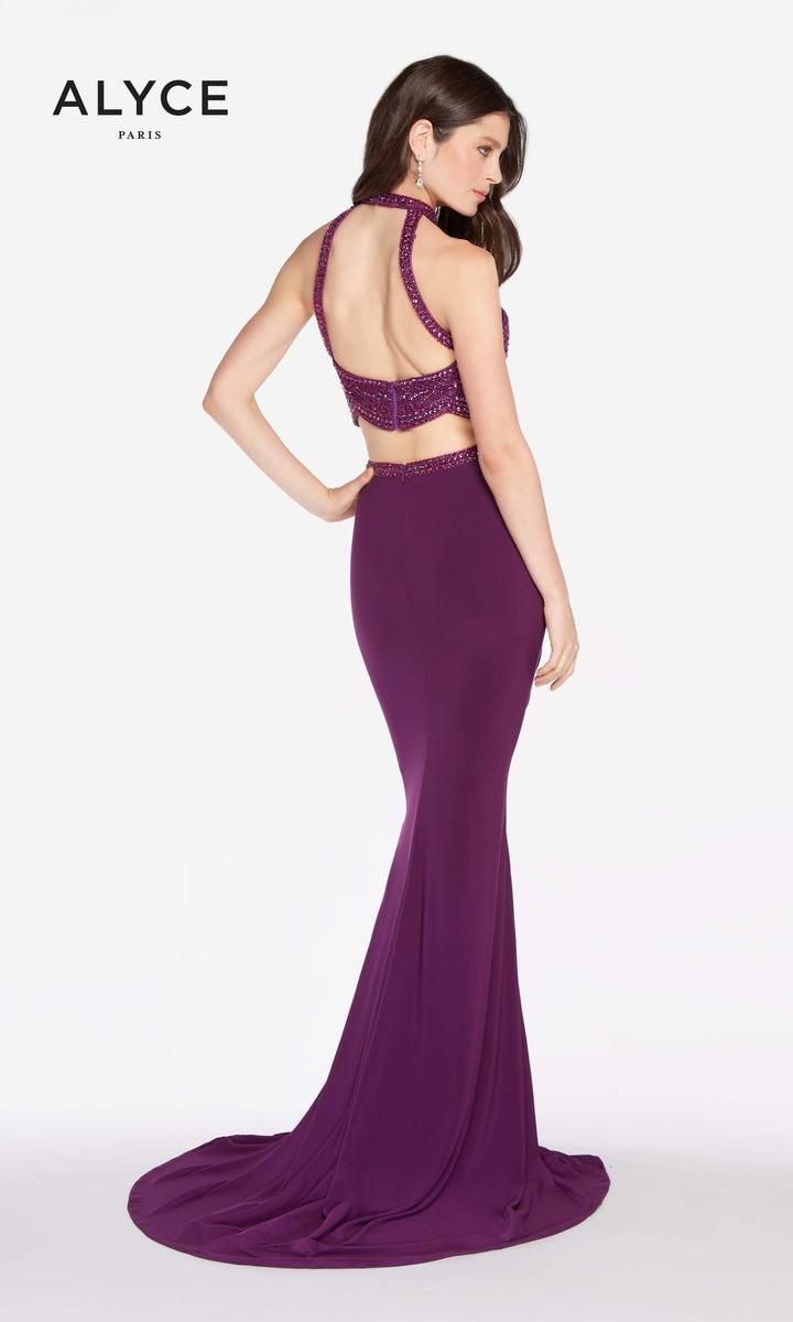 Style 60014 Alyce Paris Size 6 Prom Halter Purple Mermaid Dress on Queenly