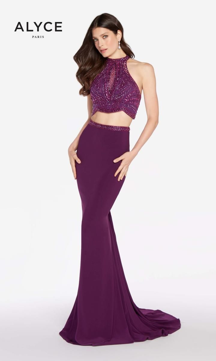 Style 60014 Alyce Paris Size 6 Prom Halter Purple Mermaid Dress on Queenly