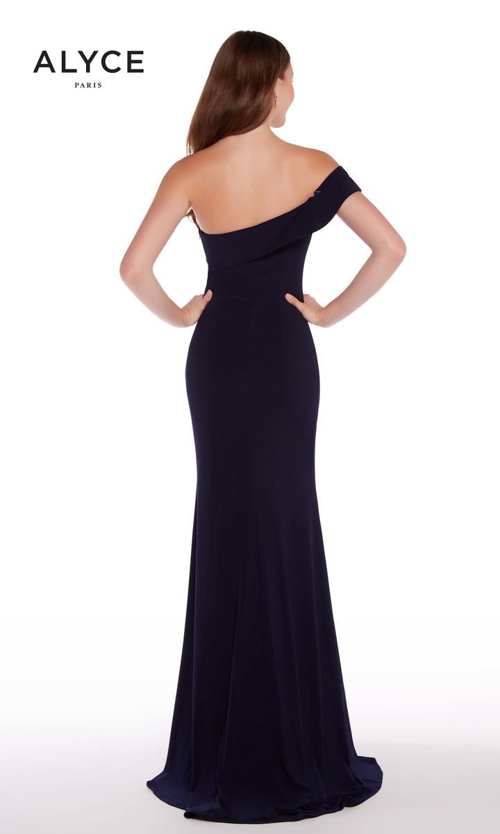 Style 59997 Alyce Paris Size 10 Prom Off The Shoulder Navy Blue Floor Length Maxi on Queenly