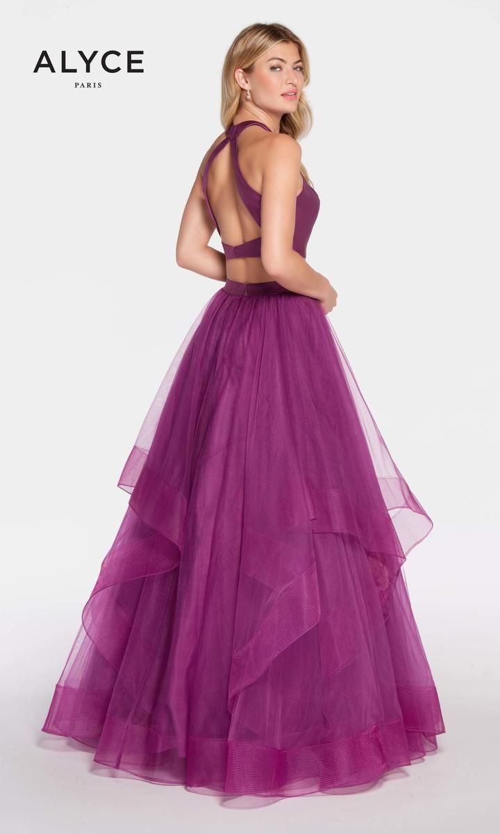Style 60210 Alyce Paris Size 4 Prom Halter Purple Ball Gown on Queenly