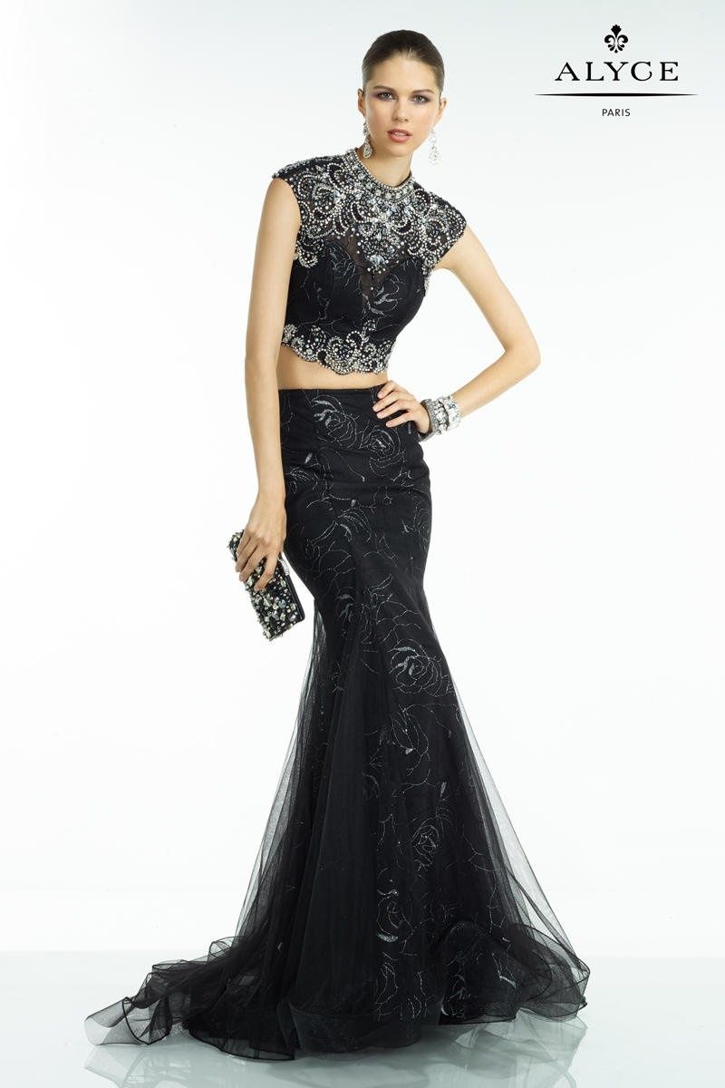 Style 6551 Alyce Paris Size 10 Prom Cap Sleeve Sequined Black Mermaid Dress on Queenly