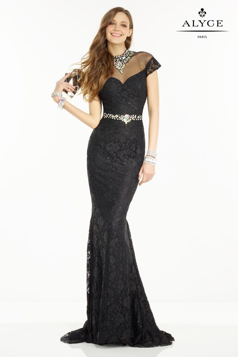 Style 6553 Alyce Paris Size 12 Prom Cap Sleeve Sequined Black Mermaid Dress on Queenly