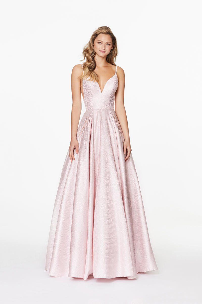 Style 20094 Angela and Alison Size 14 Prom Plunge Light Pink A-line Dress on Queenly