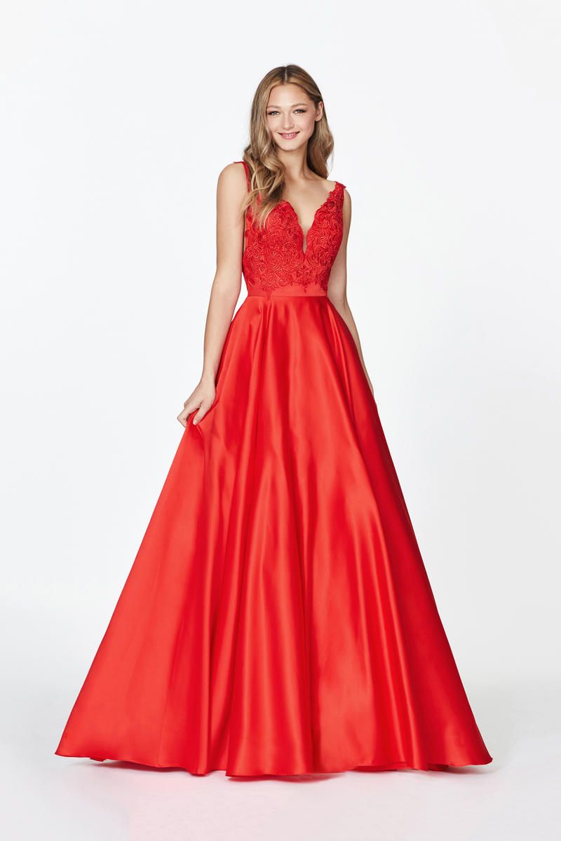 Style 20009 Angela and Alison Size 12 Prom Lace Red A-line Dress on Queenly