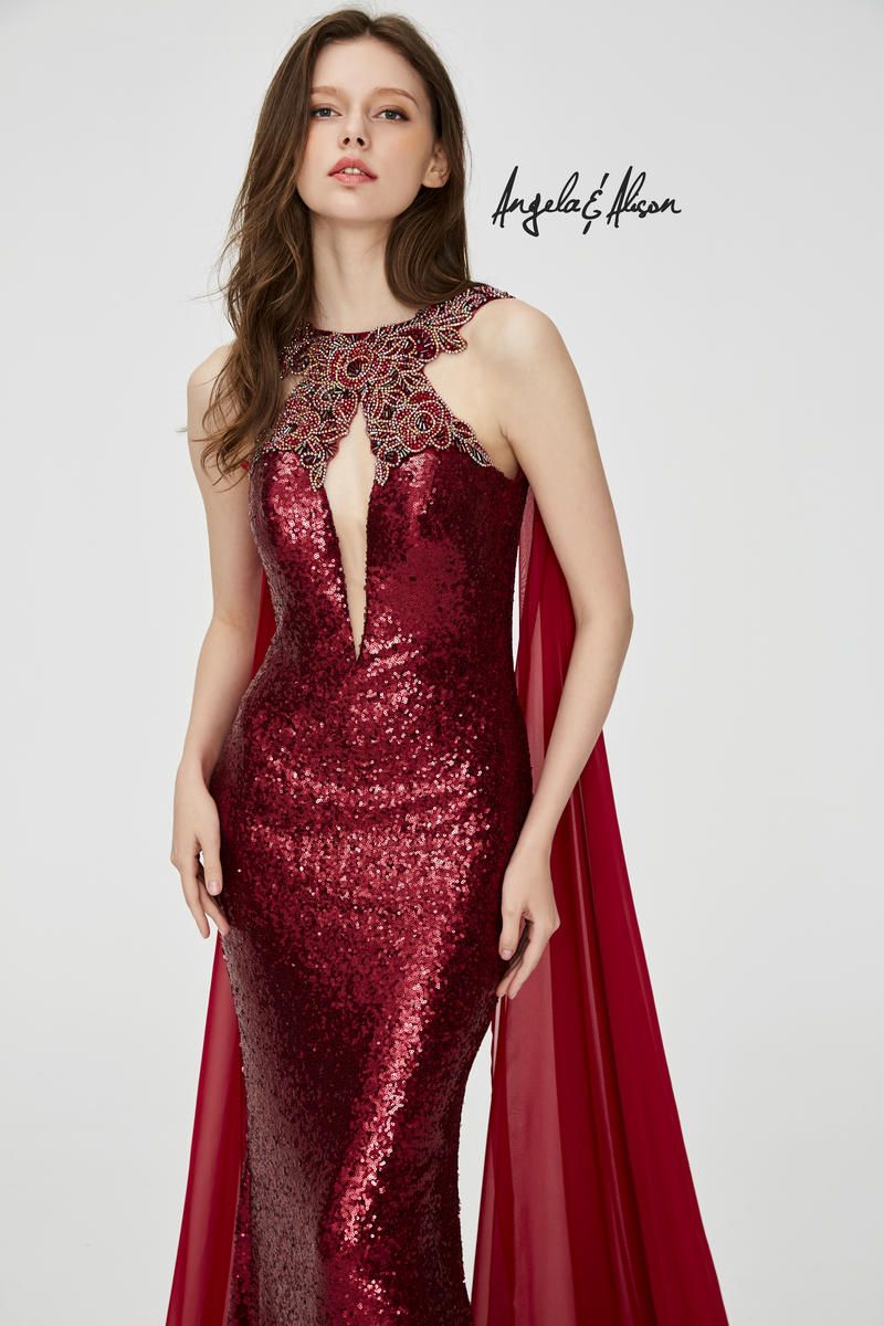 Style 81029 Angela and Alison Size 4 Prom Burgundy Red Mermaid Dress on Queenly