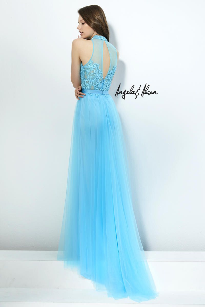 Style 81097 Angela and Alison Plus Size 16 Prom Halter Light Blue A-line Dress on Queenly
