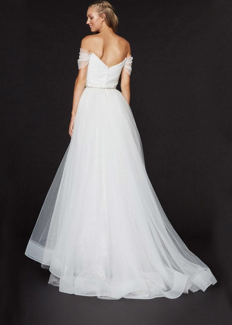 Style 91030 Angela and Alison Size 4 Wedding Off The Shoulder White A-line Dress on Queenly