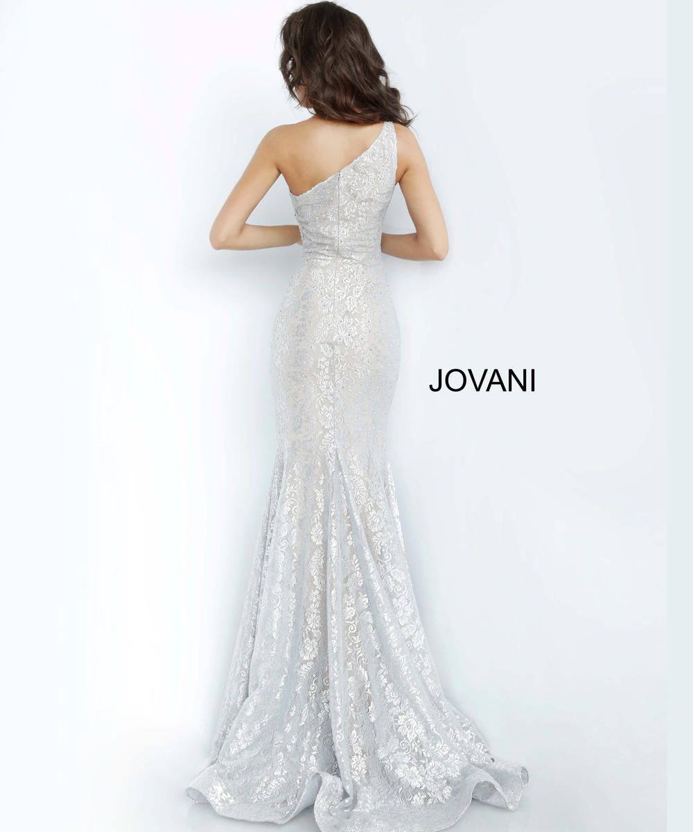 Style 00353 Jovani Size 0 Prom One Shoulder Silver Mermaid Dress on Queenly