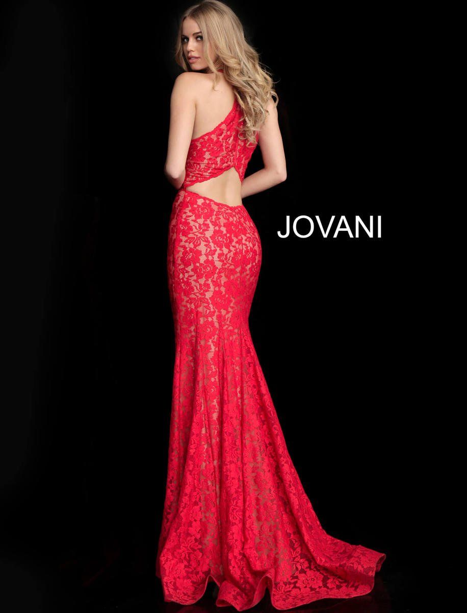 Style 63214 Jovani Size 12 Prom Halter Lace Red Floor Length Maxi on Queenly