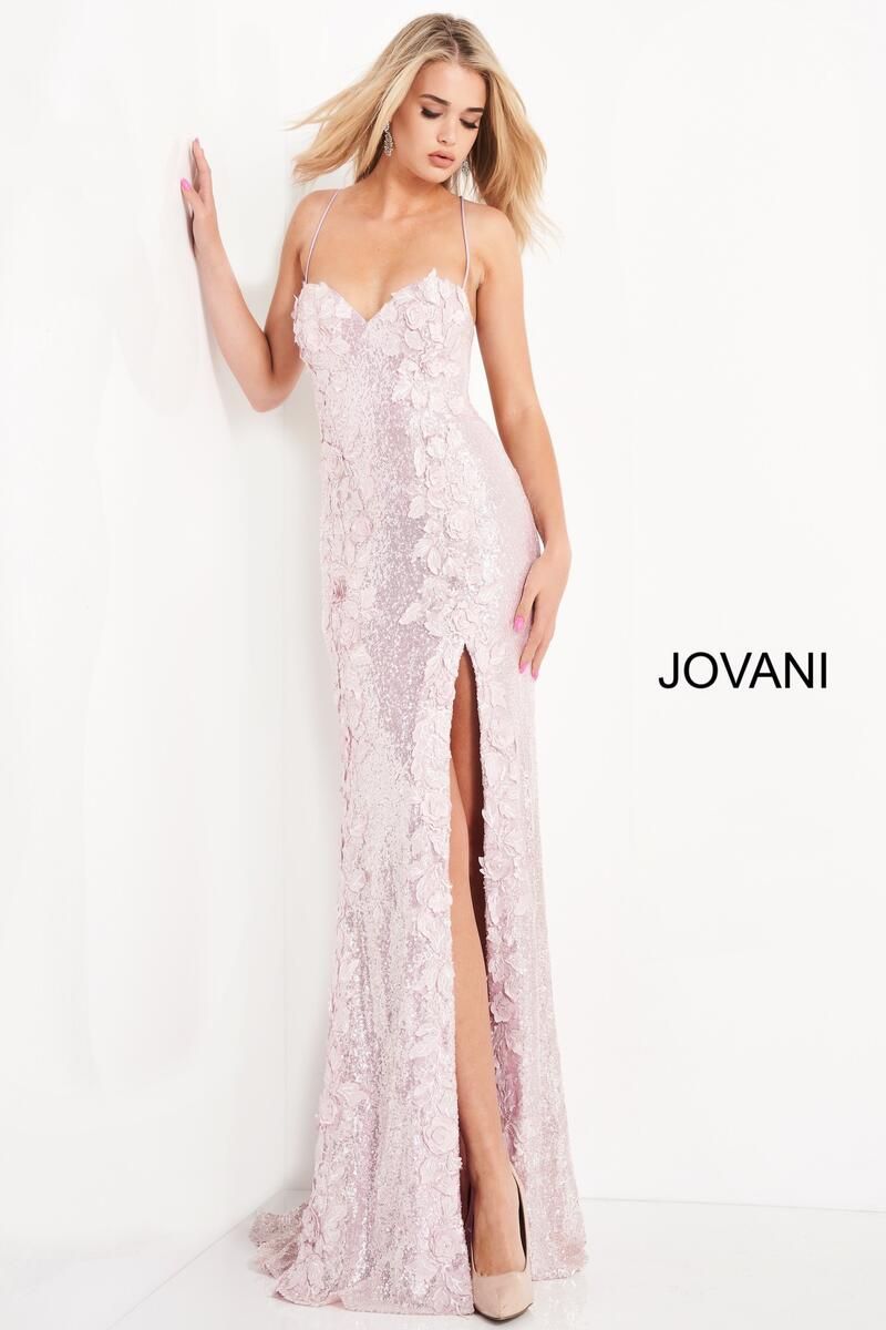 Style 06109 Jovani Size 2 Prom Floral Light Pink Side Slit Dress on Queenly