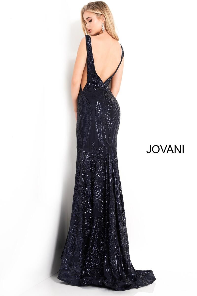 Style 3186 Jovani Size 8 Prom Plunge Blue Mermaid Dress on Queenly
