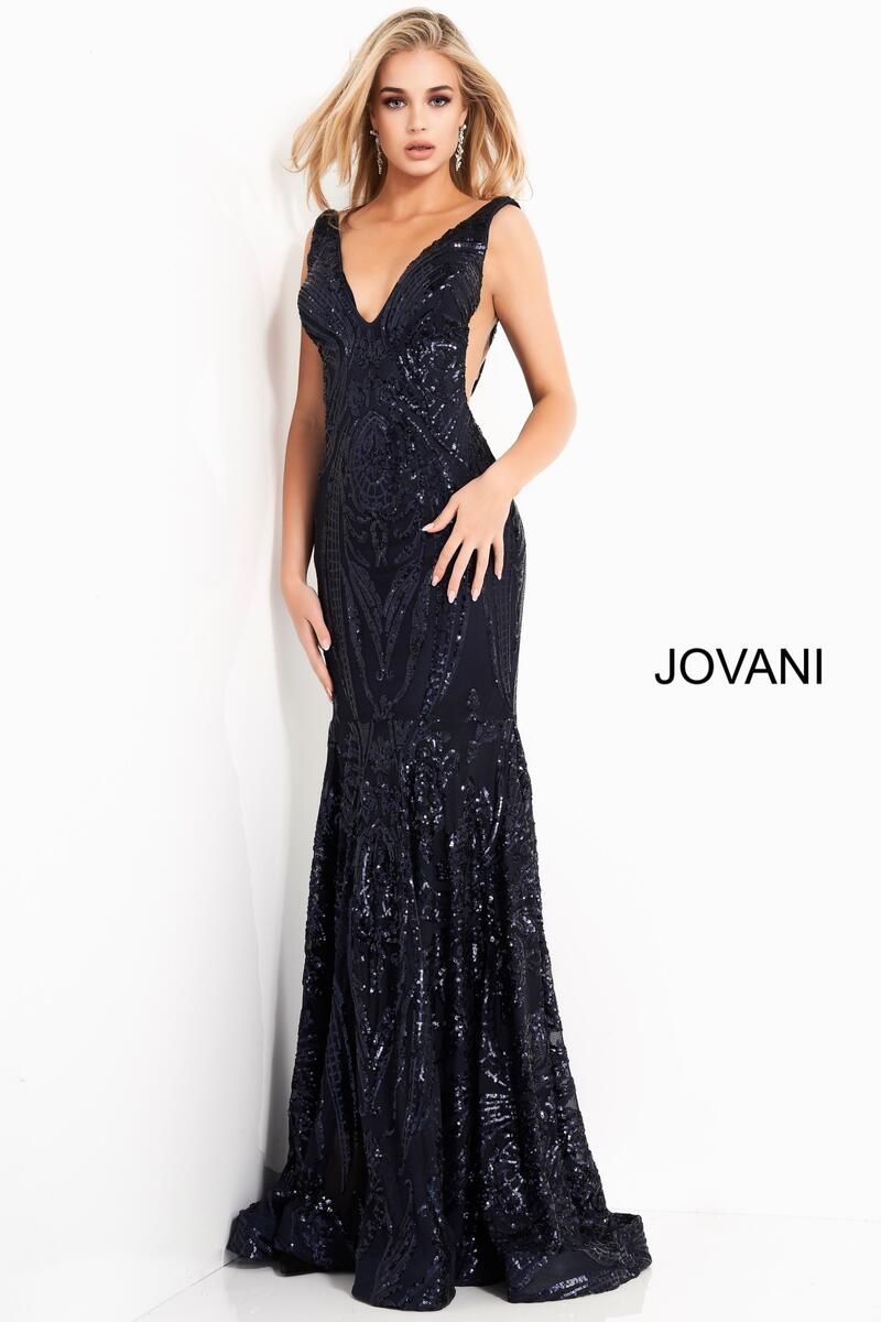 Style 3186 Jovani Size 4 Prom Plunge Blue Mermaid Dress on Queenly