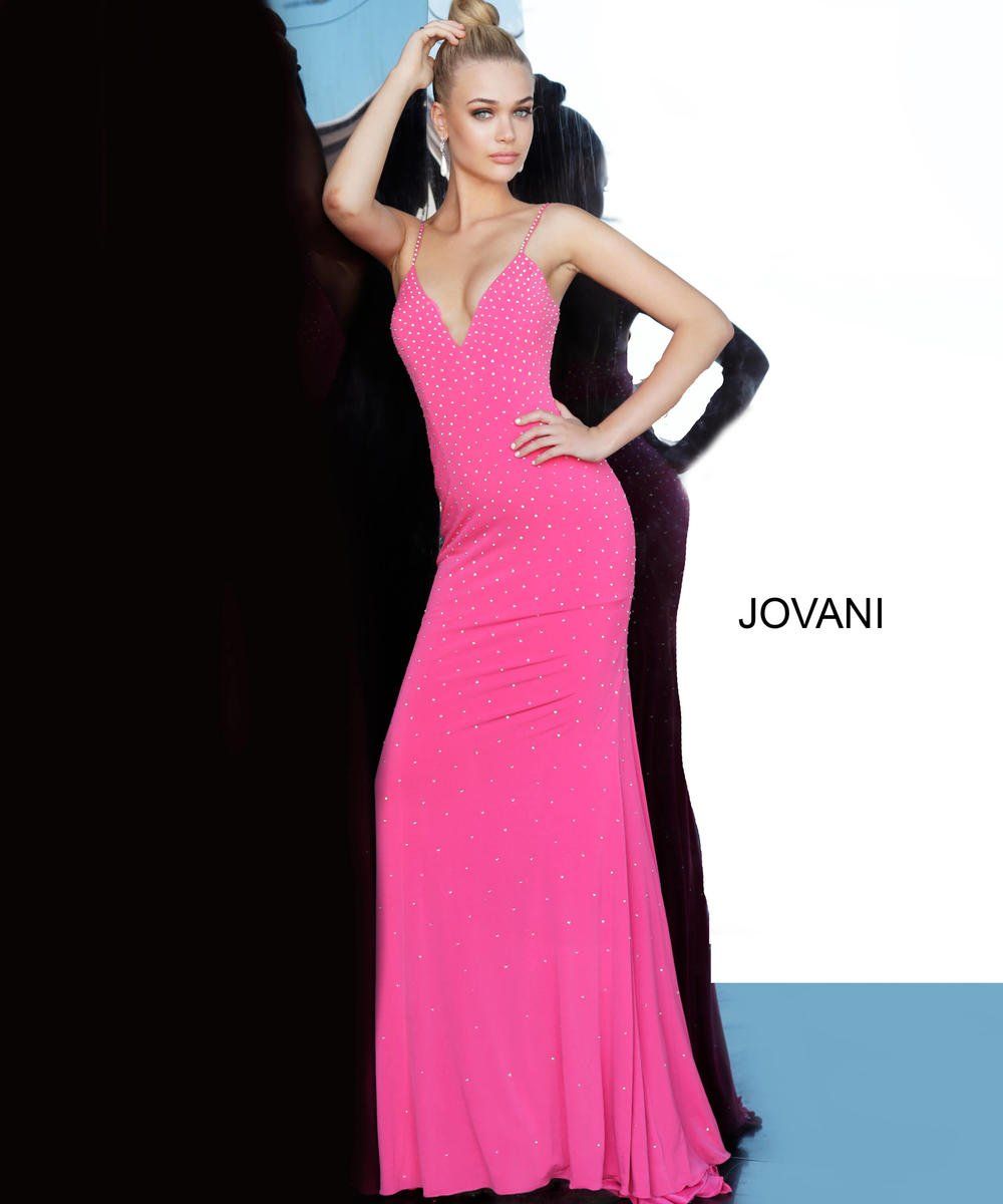 Style 00625 Jovani Size 0 Prom Plunge Hot Pink Floor Length Maxi on Queenly