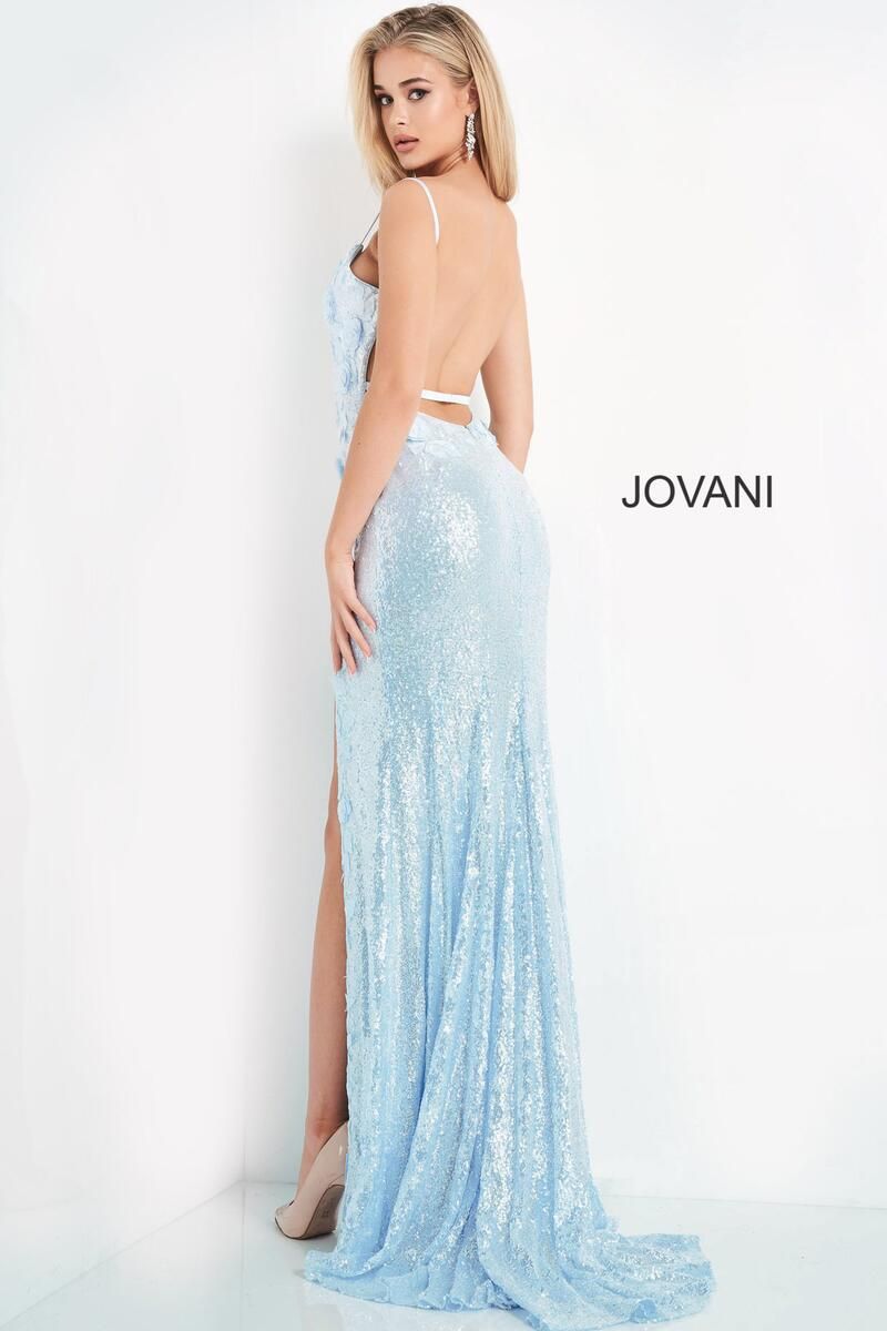 Style 1012 Jovani Size 8 Prom Lace Light Blue Side Slit Dress on Queenly