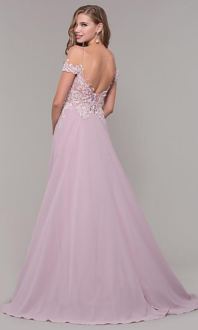 Style 32875 Zoey Grey Size 4 Prom Off The Shoulder Purple A-line Dress on Queenly