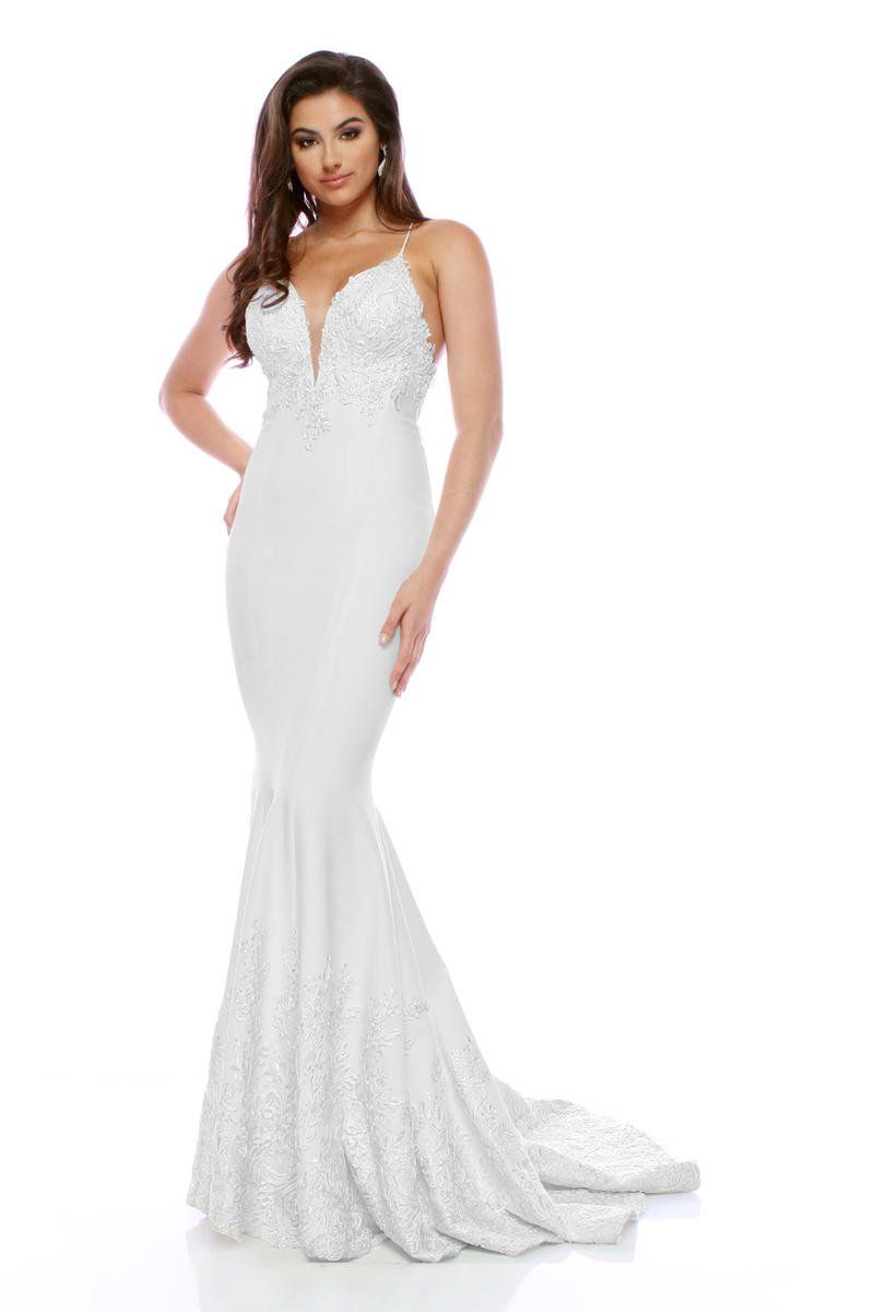 Style 31550 Zoey Grey Size 6 Wedding Plunge Lace White Mermaid Dress on Queenly