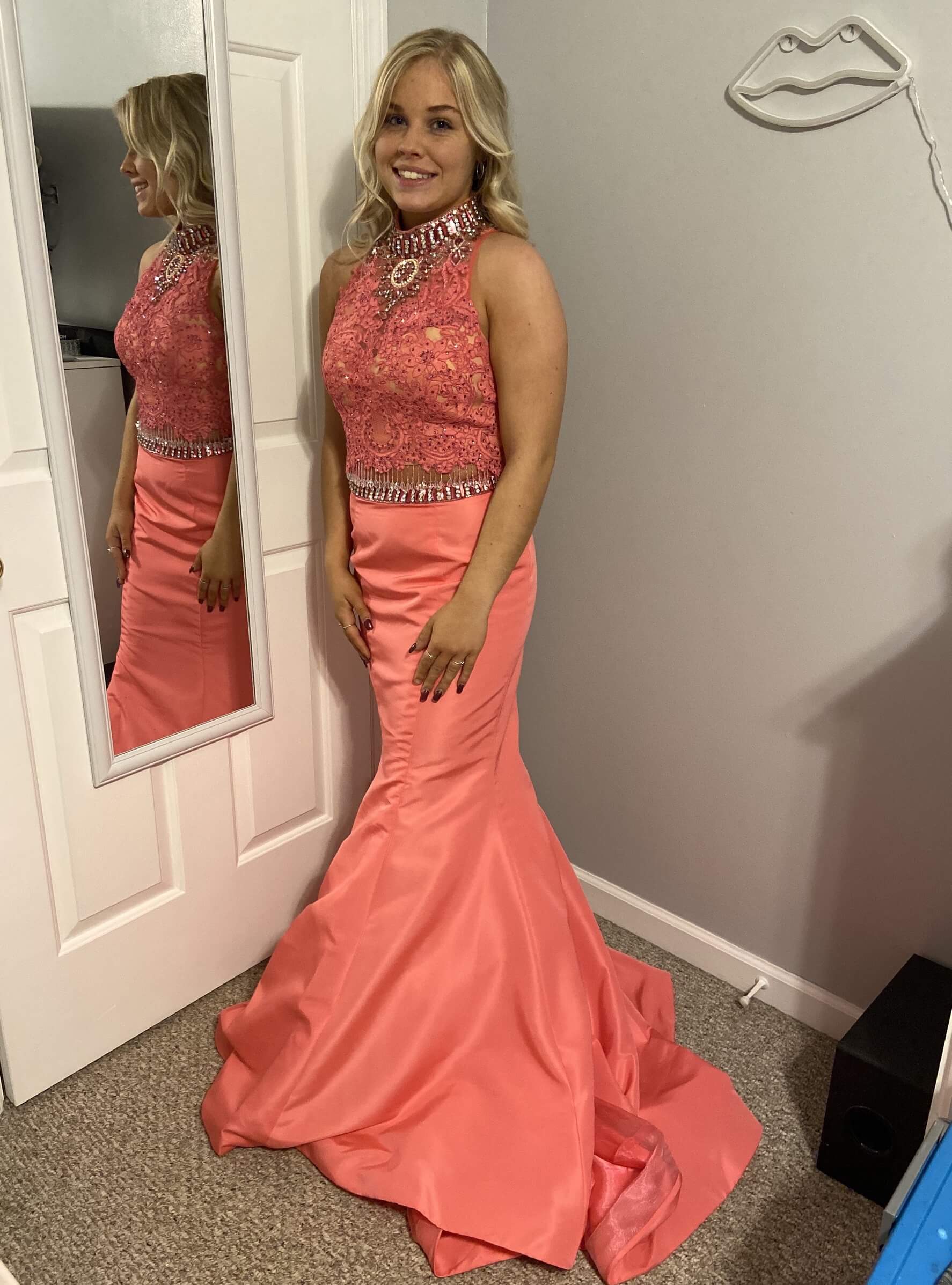 Size 8 Prom Coral Dress With Train on Queenly